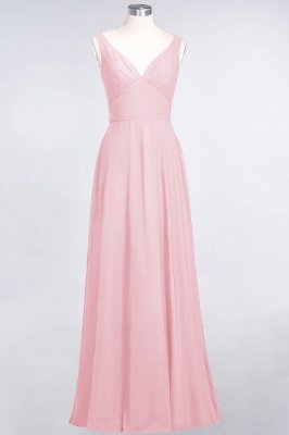 A-Line V-Neck Straps Sleeveless Ruffles Floor-Length  Bridesmaid Dress with Open Back_4