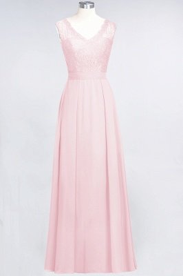 A-Line V-Neck Sleeveless Floor-Length  Lace Bridesmaid Dress_3