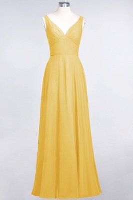 A-Line V-Neck Straps Sleeveless Ruffles Floor-Length  Bridesmaid Dress with Open Back_16