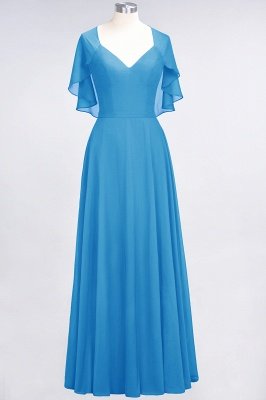 A-Line V-Neck short-sleeves Floor-Length Satin Bridesmaid Dress_24