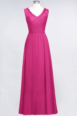 A-Line V-Neck Sleeveless Floor-Length  Lace Bridesmaid Dress_9