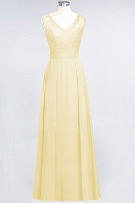 A-Line V-Neck Sleeveless Floor-Length  Lace Bridesmaid Dress_17