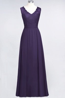 A-Line V-Neck Sleeveless Floor-Length  Lace Bridesmaid Dress_18