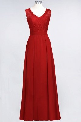 A-Line V-Neck Sleeveless Floor-Length  Lace Bridesmaid Dress_8