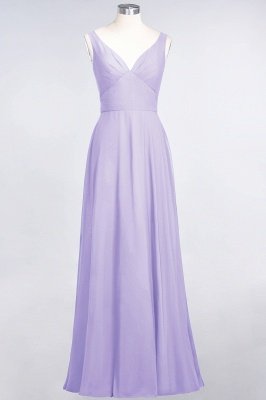 A-Line V-Neck Straps Sleeveless Ruffles Floor-Length  Bridesmaid Dress with Open Back_20