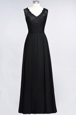 A-Line V-Neck Sleeveless Floor-Length  Lace Bridesmaid Dress_28