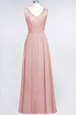 A-Line V-Neck Sleeveless Floor-Length  Lace Bridesmaid Dress_6