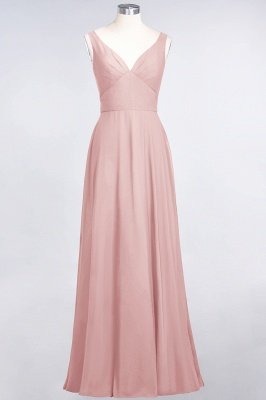 A-Line V-Neck Straps Sleeveless Ruffles Floor-Length  Bridesmaid Dress with Open Back_6