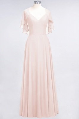 A-Line V-Neck short-sleeves Floor-Length Satin Bridesmaid Dress_5
