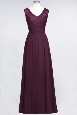 A-Line V-Neck Sleeveless Floor-Length  Lace Bridesmaid Dress_19