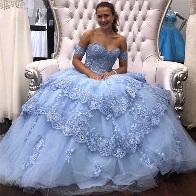 Attractive Off-the-shoulder Appliques Sweet 16 Dresses | Lace Ball Gown Quince Dresses Long_1