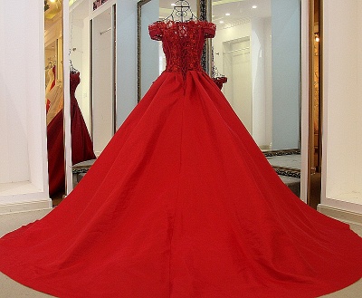 Fascinating Off-the-shoulder Beading Appliques Ruffles Ball Gown Prom Dress_3