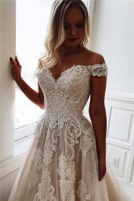 Dazzling Off-The-Shoulder Lace Appliques A-Line Wedding Dresses_1