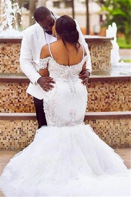 Glamorous Cap-Sleeve Appliques Plus-Size Lace Mermaid Wedding Dress_3