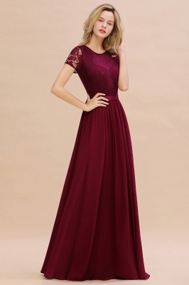 Burgundy Long A-line Chiffon Lace Scoop Bridesmaid Dress with Sleeves_4