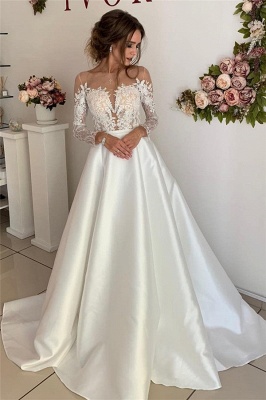 Glamorous Appliques Long-Sleeves A-Line Wedding Dresses_1