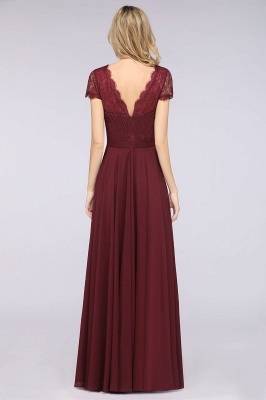 A-Line V-Neck Cap-Sleeves Floor-Length  Lace Bridesmaid Dress_3