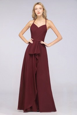 A-Line Halter V-Neck Sleeveless Floor-Length  Bridesmaid Dress with Ruffle