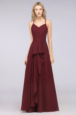 A-Line Halter V-Neck Sleeveless Floor-Length  Bridesmaid Dress with Ruffle_2