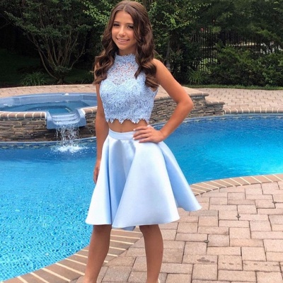 Cute Two Pieces Homecoming Dresses | A-Line Halter Neck Hoco Dresses_7