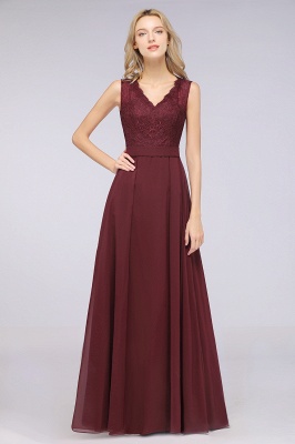 A-Line V-Neck Sleeveless Floor-Length  Lace Bridesmaid Dress_36