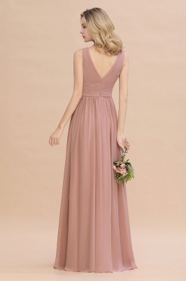 Elegant Dusty Rose Long A-line V-Neck Chiffon Bridesmaid Dress with Ruffle_3