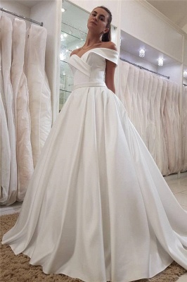 Simple Off-the-Shoulder Sweetheart  Ruffles Long Wedding Dress_1