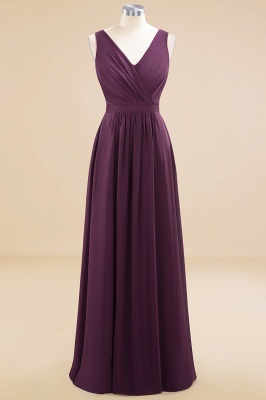 Affordable Long A-line V-Neck Ruffle Grape Chiffon Bridesmaid Dress with Bow_10
