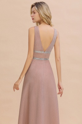 Gorgeous Sleeveless V-back Pink Deep V-neck Long Evening Dresses_4