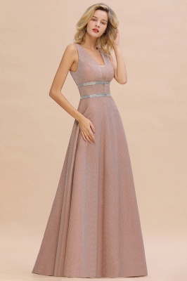 Gorgeous Sleeveless V-back Pink Deep V-neck Long Evening Dresses_9