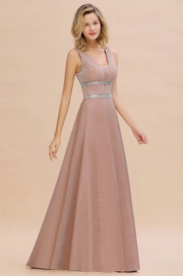 Gorgeous Sleeveless V-back Pink Deep V-neck Long Evening Dresses_8