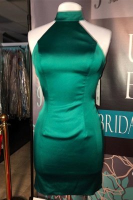 Simple Dark Green High Neck Homecoming Dress | Bodycon Sleeveless Short Mini Cocktail Dress_1