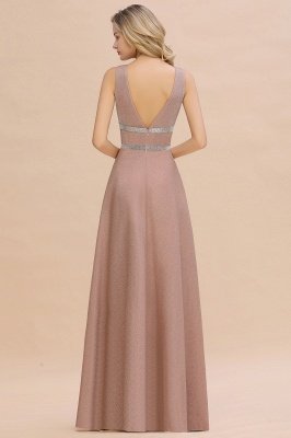 Gorgeous Sleeveless V-back Pink Deep V-neck Long Evening Dresses_11