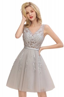 Lovely V-neck Lace-up Short Prom Dresses with Lace Appliques_8