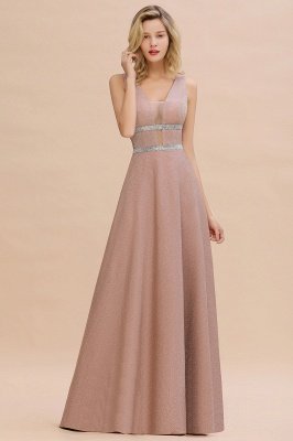 Gorgeous Sleeveless V-back Pink Deep V-neck Long Evening Dresses_7