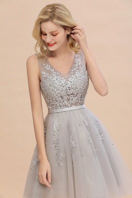 Lovely V-neck Lace-up Short Prom Dresses with Lace Appliques_14