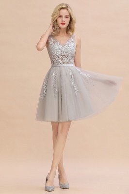 Lovely V-neck Lace-up Short Prom Dresses with Lace Appliques_7