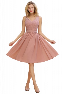 A-line Chiffon Ruffle Bridesmaid Dress Sleeveless Lace Homecoming Dress_2