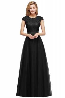 A-line Jewel Tulle Lace Bridesmaid Dress_5