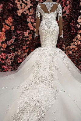 Charming Crystals Mermaid Bridal Gowns  | Long Sleeves Chapel Train Wedding Dresses_3