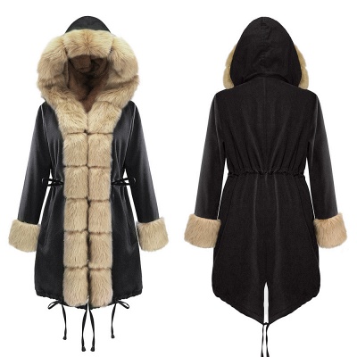 Premium Fur Trimmed Parka Coat with Faux Fur Hood_15