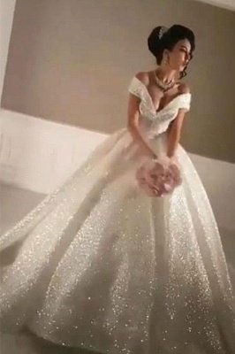 Glittery Ball Gown Wedding Dresses | Off-the-Shoulder Bridal Gowns_2