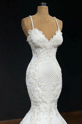 Elegant Spaghetti-Straps Applique Mermaid Wedding Dress_2