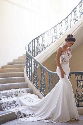 Sexy Spaghetti Strap Wedding Dress | Mermaid Chiffon Lace Bridal Dress_2