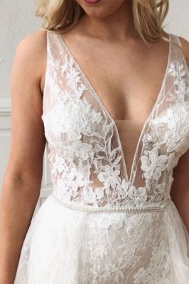 Glamorous Straps V-Neck Lace Mermaid Detachable Wedding Dresses_3