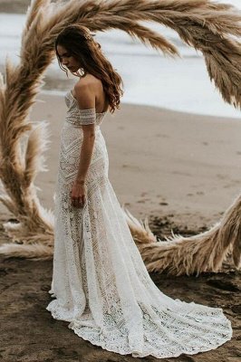 Sweep-Train Mermaid Lace Strapless Sweetheart Backless Wedding Dress_3
