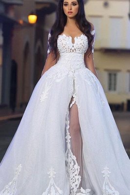 Princess Ball Gown Wedding Dresses | Glamorous White Appliques Bridal Gowns  with Overskirt_3