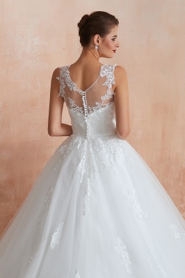 Floor Length Bateau Sleeveless Buttons Lace Tulle Puffy Wedding Dresses_9