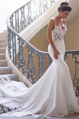 Sexy Spaghetti Strap Wedding Dress | Mermaid Chiffon Lace Bridal Dress_3
