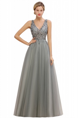 Sleeveless A-line Sequin Tulle Prom Dresses | Evening Dress_3